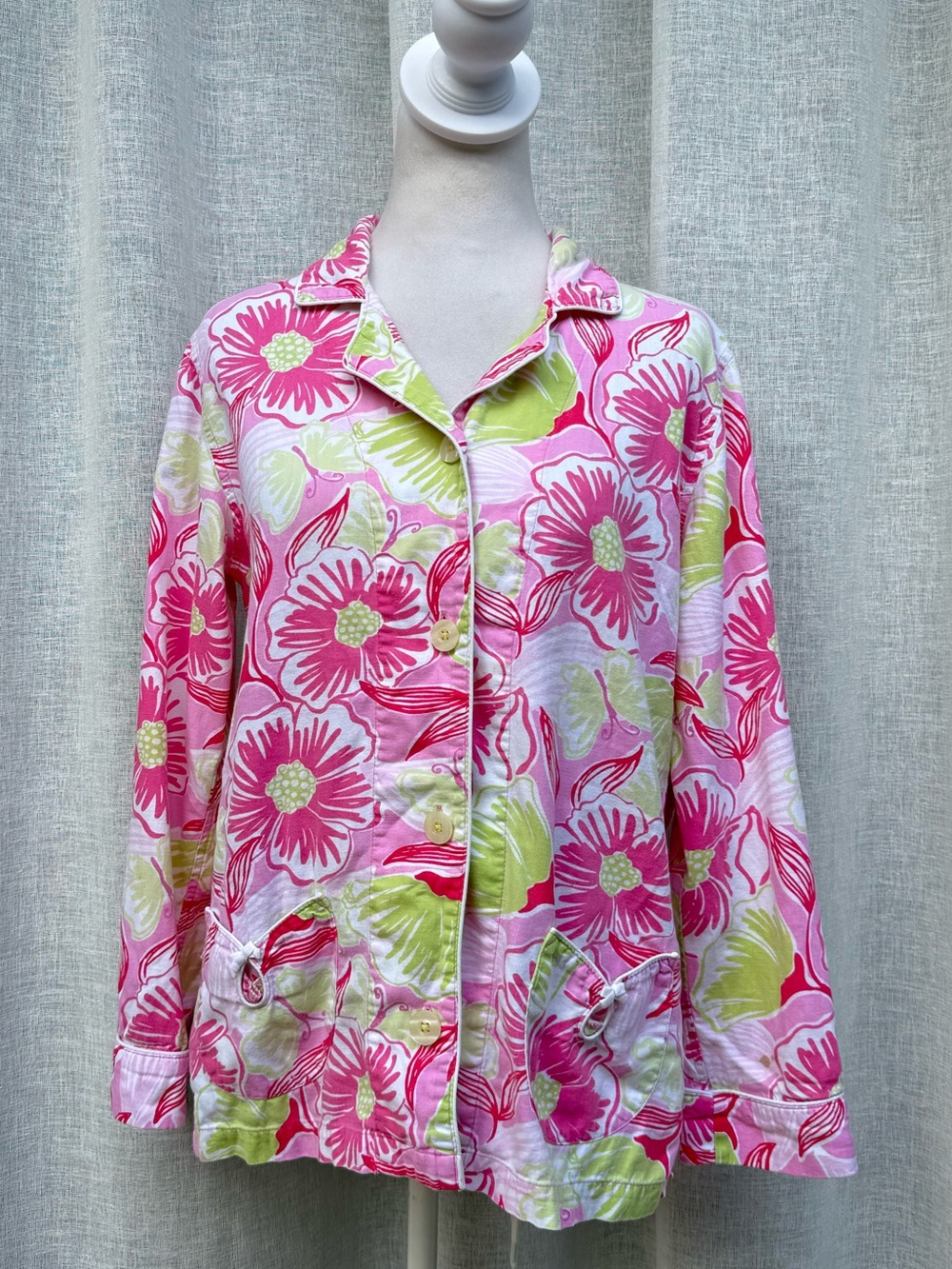 Lilly Pulitzer pink green floral button down shirt